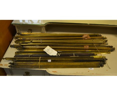 Architectural salvage - a set of 28 brass Arts and Crafts  stair carpet grips; a set of brass stair rods (28) c.1900