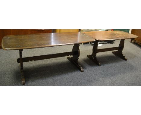 A large dark oak Ercol 6ft refrectory dining table; another  5ft (2)