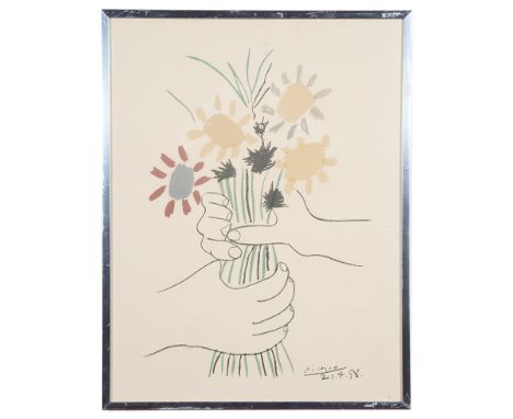 After Pablo Picasso (Spanish, 1881-1973):Hands holding flowers, colour lithograph, signed within plate & dated 21.4.58, H 64 