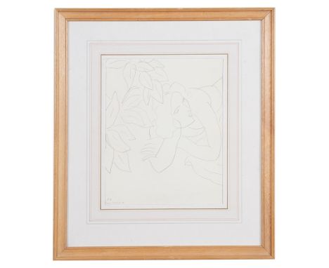 After Henri Matisse (French, 1869-1954):Reclining female beside leaves, lithograph after a drawing of 1941, signed within pla