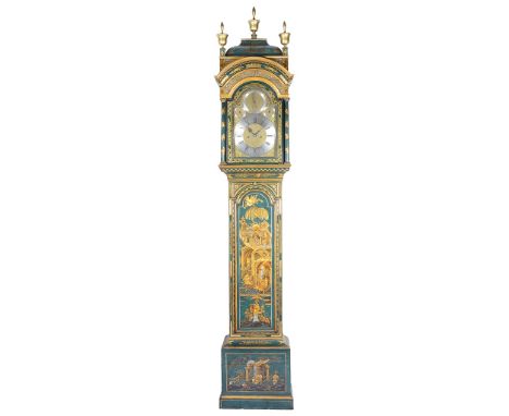 A Green Chinoiserie Longcase Clock by William Scafe, Circa 1760:Unmarked movement attributed to William Scafe, with complicat