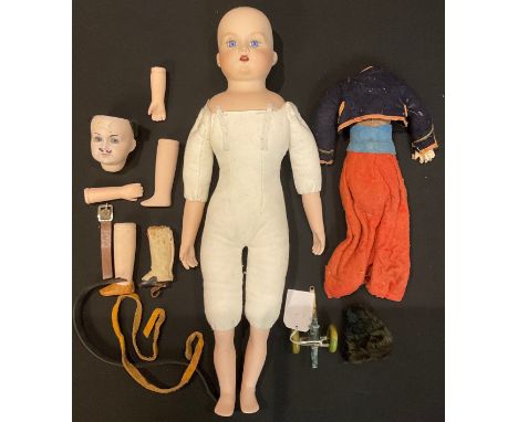 Toys &amp; Juvenalia - a reproduction bisque shoulder head doll, stuffed cloth body, impressed marks; a K&amp;R/Simon and Hal