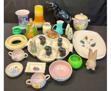 A Denby Danesby Ware Marmaduke rabbit, 12cm high; another, 8.5cm high; Poole Traditional pattern and others including hors 'd