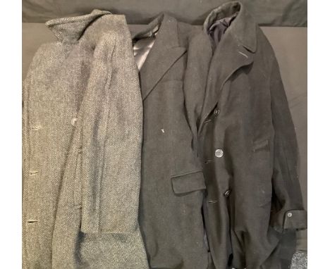 Vintage Costume - a Henry Poole &amp; Co., Savile Row, London, black woollen overcoat, c.1953; others, Studd &amp; Millington