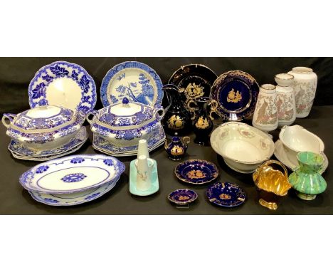A Limoges Castel vase, jug, miniature teapot, plates; a Staffordshire blue and white Shapoo pattern part dinner service; a Ja