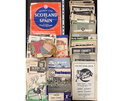 A quantity of 1960's Derby County Football programmes; a quantity of mid-century ticket stubs; Scotland v Spain World Cup pro