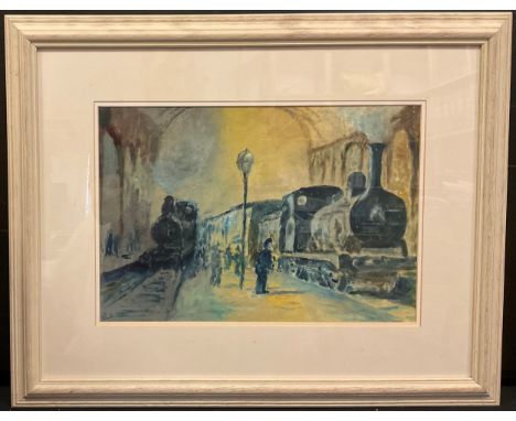 K** Rudd? (20th century)Railway Stationsigned, oil on canvas, 29cm x43cm 