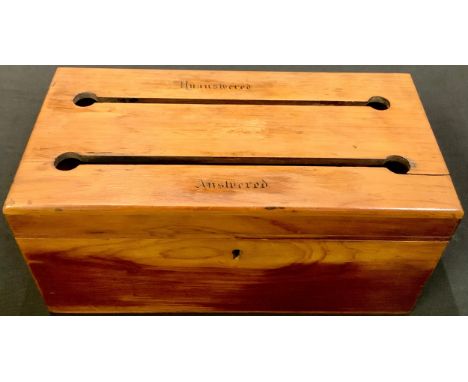 A Victorian correspondence box, hinged cover with letter apertures inscribed for Answered and Unanswered post, c.1880 
