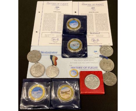 Coins and Medallions - Coronation 1953, white metal City of London medallion in box of issue, BU, two sheets of clothing coup