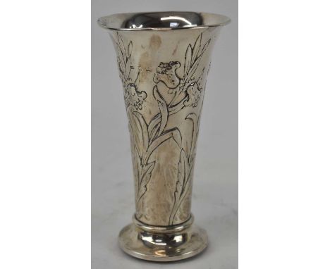 DEAKIN &amp; FRANCIS; an Edward VII hallmarked silver flared vase with embossed decoration, Birmingham 1903, height 14cm, loa