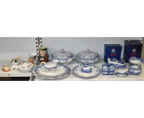 A quantity of sundry ceramics, to include Spode blue and white, Wedgwood and a small Clarice Cliff hand painted 'Crocus' patt