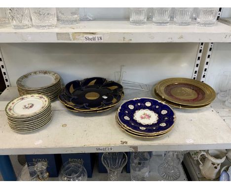 A mixed lot of ceramics including set of nine Noritake gilt decorated plates, set of nine Limoges plates, a pair of decorativ