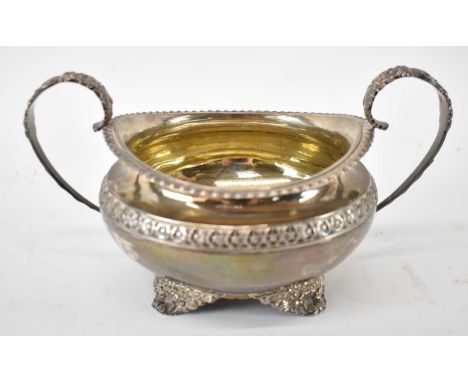 JOSEPH CRADDOCK &amp; WILLIAM KER REID; a George IV hallmarked silver twin handled sugar bowl, hallmarked london 1824, diamet