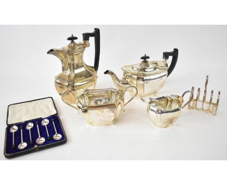 A silver plated four piece tea service.