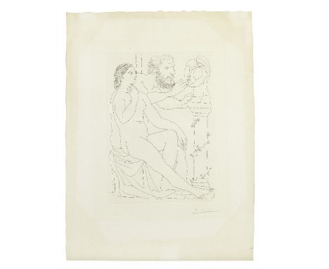 Pablo Picasso (Spanish, 1881-1973)Modèle et sculpteur avec sa sculpture, from Vollard Suite (Baer 300) Etching, 1933, on Mont