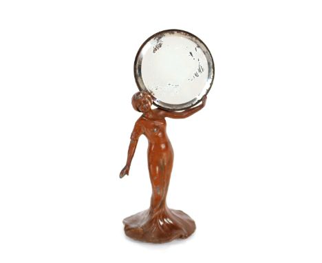 A small Art Nouveau spelter figural hand mirror