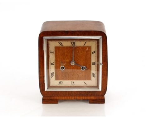 An Art Deco oak eight day mantel clock