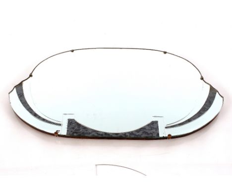 An Art Deco frameless bevel edged wall mirror, with mottled glass slip panels,38cm x 68cm 