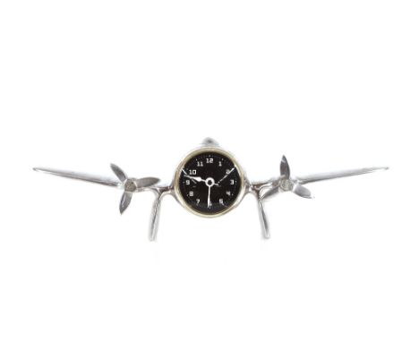 An Art Deco design clock, in the form of an aeroplane, 32cm 