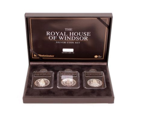 The Royal House of Windsor Commemorative Silver Coin Set No.130 limited edition of 195, three coins in fitted leatherette cas