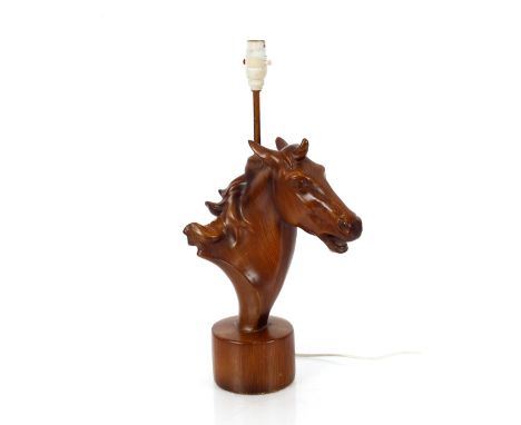 A 1950's glazed ceramic horses head table lamp, 51cm high overall