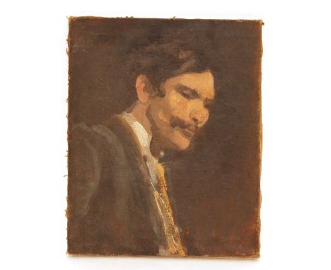 Early 20th Century school, study of a lady seated by the fire, unsigned oil on canvas, 41cm x 30.5cm unframed; portrait study