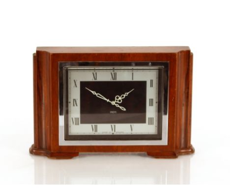 An Art Deco walnut cased Smiths mantel clock, 28cm long x 19cm high 