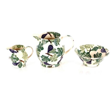 A Bridgewater sponge ware water jug decorated figs, 22cm high AF; and a smaller matching jug and basin