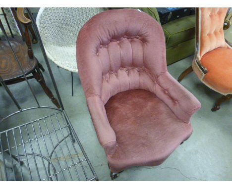 Victorian Pink Upholstered Button Back Tub Chair on Carved Cabriole Legs