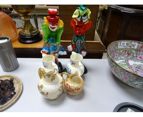 Two glass clowns along with Royal Worcester jug etc