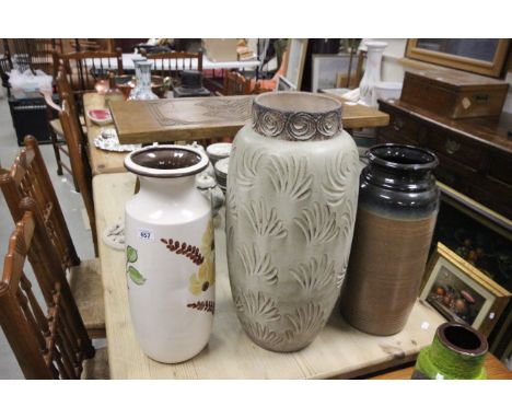 Large German art pottery lamp, plus a Bay and Scheurich vase