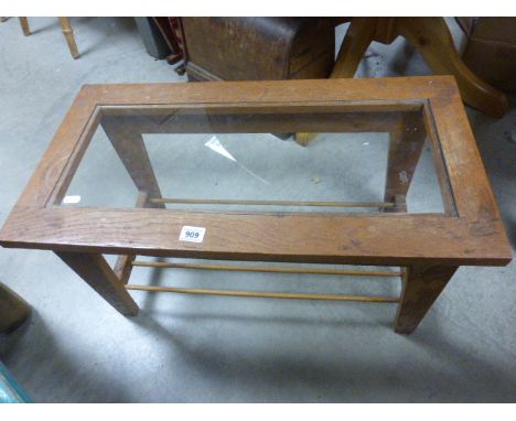 Retro Oak Coffee Table with Glass Panel to Top and Magazine Shelf Below