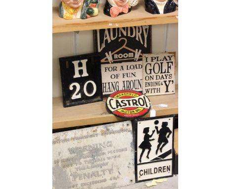 Collection of vintage metal signs to include Castrol, British Transport Commission, Children Playing etc