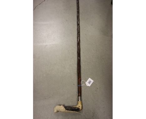 Walking stick with bone bird to the handle