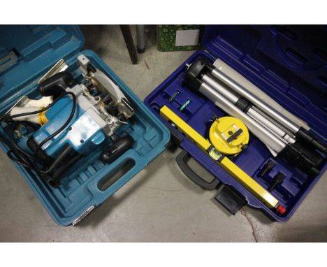 Cased Silverline Laser Level on Tripod Set plus Cased Router 110