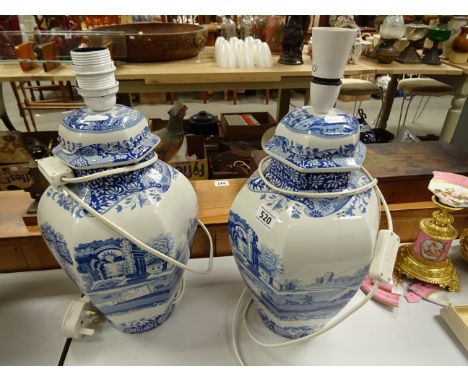 Two blue and white Spode lamps 