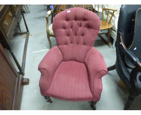 Victorian Button Back Armchair on Turned Legs
