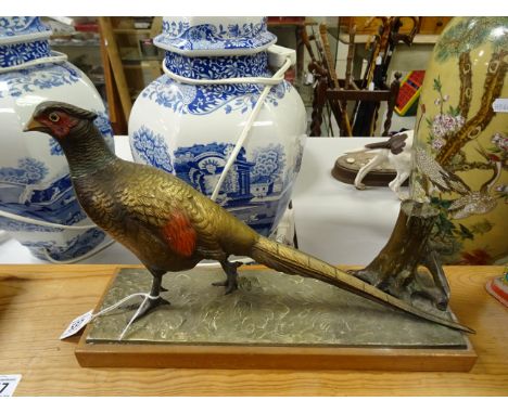 An early 20th century spelter model of pheasant in the form of a lighter 