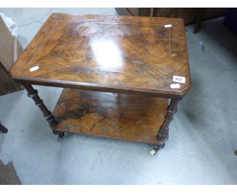 Victorian Walnut Two Tier Watnot on ceramic castors