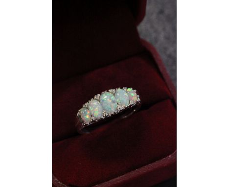 Silver five stone opal ring