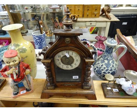 Late 19th C pine cased bracket clock