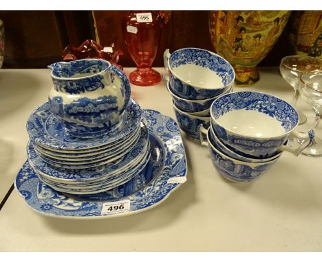 A collection of Spode blue and white tea cups and saucers etc 