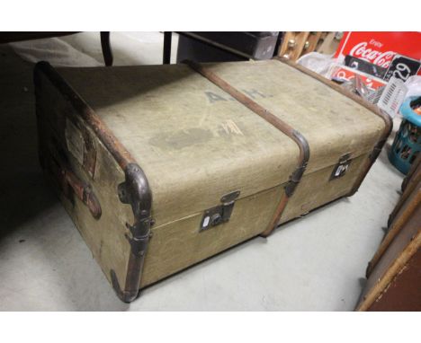 Early 20th century Wooden Bound Canvas Lined Trunk