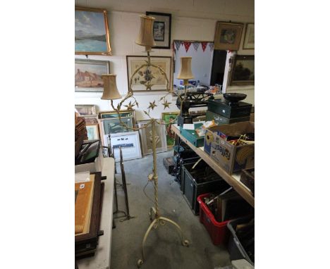 Cream Painted Wrought Iron Standard Three Branch Lamp with Flowers decoration