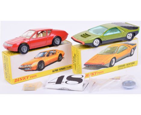 French Dinky two Sports cars, 1411 Alpine Renault A310 in red, plastic hubs and un-used decals, excellent to mint condition, 