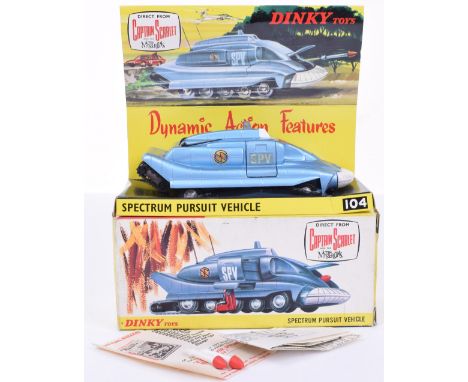 Dinky 104 Spectrum Pursuit vehicle, metallic blue, white front bumper, excellent to mint condition, in yellow and white pictu