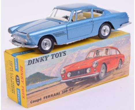 French Dinky 515 Ferrari Coupé 2+2 250 GT Pininfarina, metallic blue, concave hubs and Dunlop tyres, excellent to mint condit
