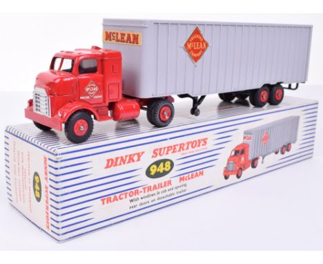 Dinky Supertoys 948 ‘McLEAN’ Tractor-Trailer, red cab, light grey trailer and red plastic hubs, excellent condition, some sli
