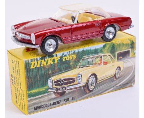 French Dinky 516 Mercedes-Benz 230 SL, metallic red with cream detachable hard-top, excellent to mint condition, in yellow bo