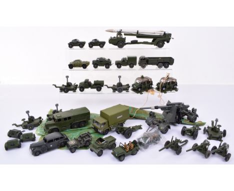 Dinky Military vehicles, 2x601 Austin Para Mokes, 2x674 Austin Champs with plastic wheels, 642 Water tanker with windows, 666